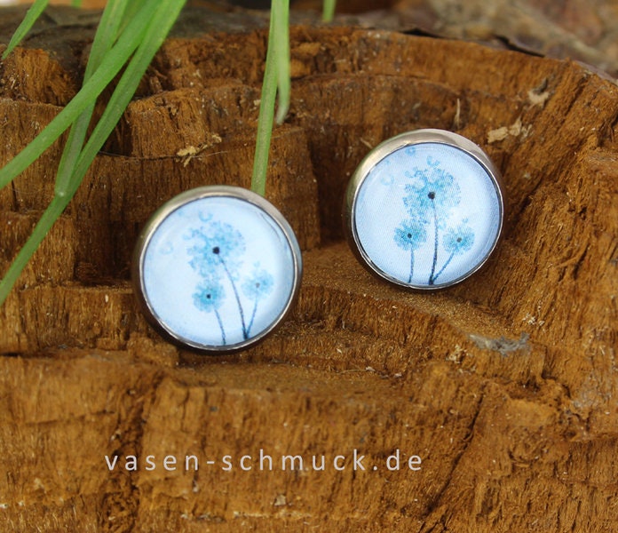 Zarte Edelstahl Ohrstecker mit Pusteblume – Natürlicher Look in Blau/Weiß