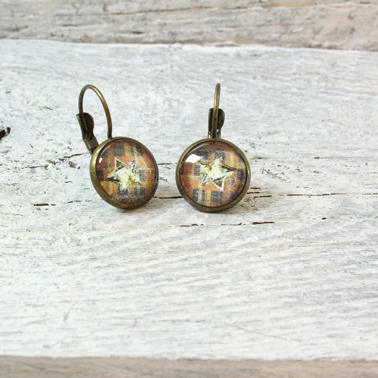 Bronze Ohrhänger mit Stern-Design in Braun und Beige – Einzigartige Brisur Ohrringe