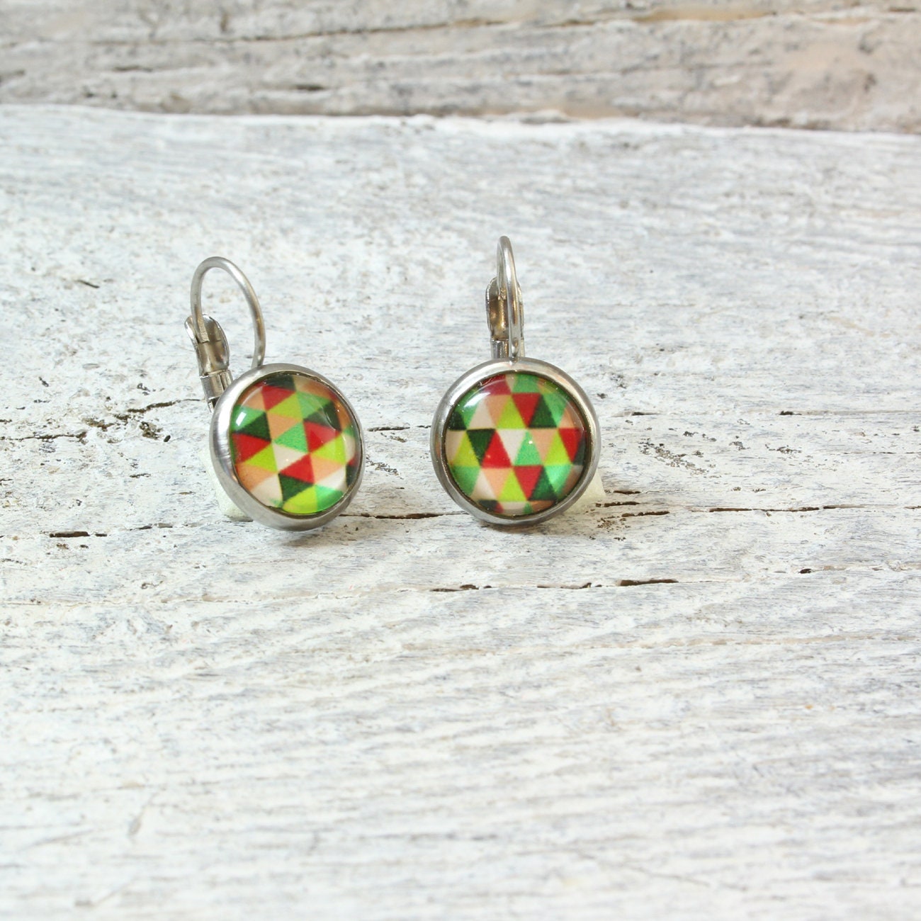 Edelstahl Ohrhänger mit bunten Rauten – 12 mm