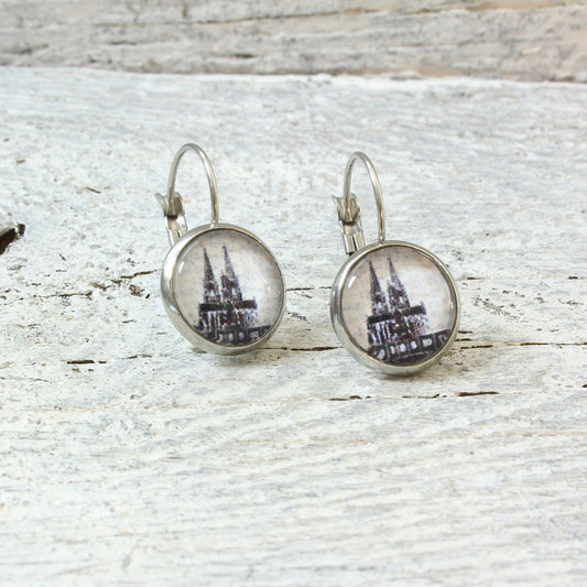 Edelstahl Ohrhänger Kölner Dom – Elegante Creolen in Schwarz und Weiß