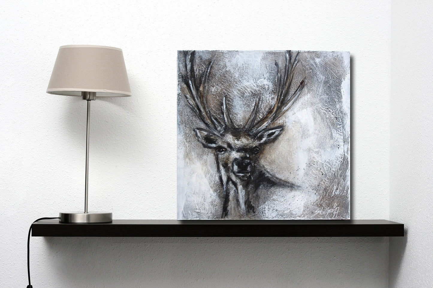 Handgemaltes Acrylbild vom Künstler auf Leinwand - "vintage Hirsch" - ein Unikat als Moderne Kunst Wanddeko Gemälde abstrakt und Original - Hochwertige handgemalte Kunst auf Leinwand.