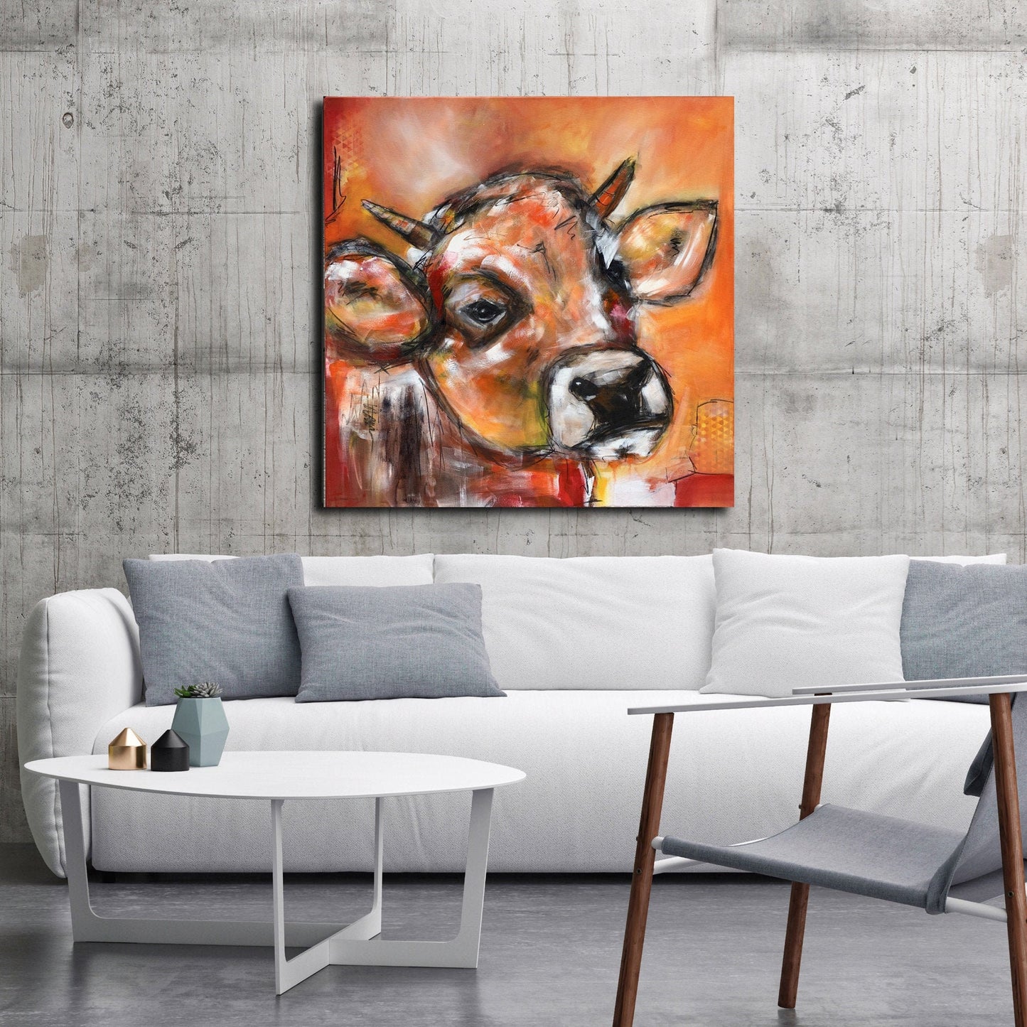 Handgemaltes Acrylbild vom Künstler auf Leinwand - "Kuh" - ein Unikat als Moderne Kunst Wanddeko Gemälde abstrakte Malerei und Original - Hochwertige handgemalte Kunst auf Leinwand.