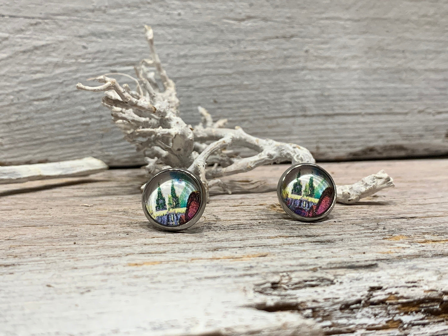 Köln Ohrringe Kölner Dom – Exklusive Ohrstecker Grün und Fuchsia