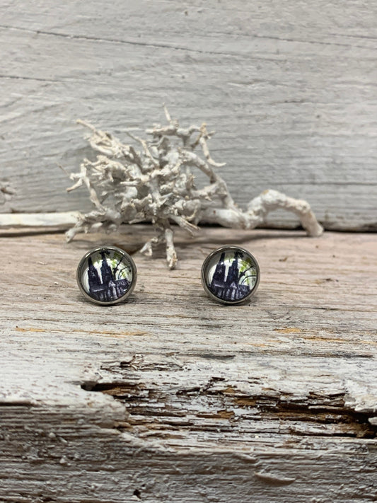 Ohrringe Ohrstecker mit Kölner Dom Motiv in Grün – 12 mm