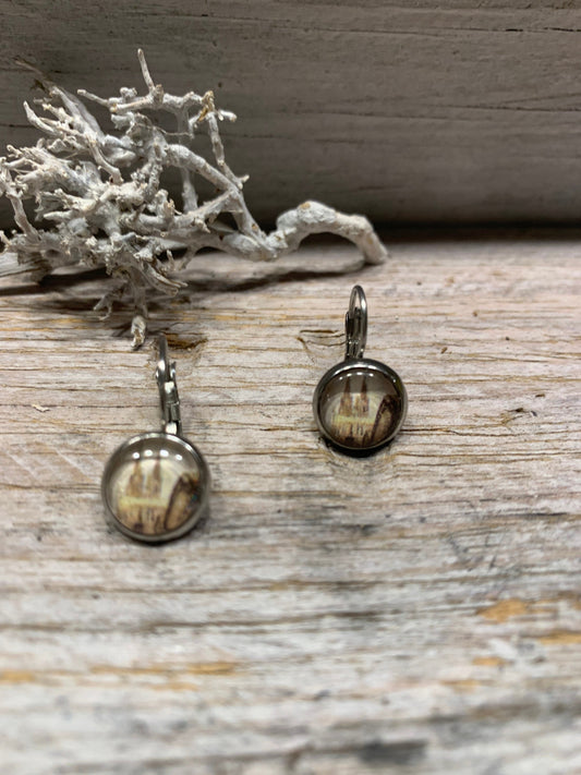 Edelstahl Ohrhänger Kölner Dom in Braun – 12 mm