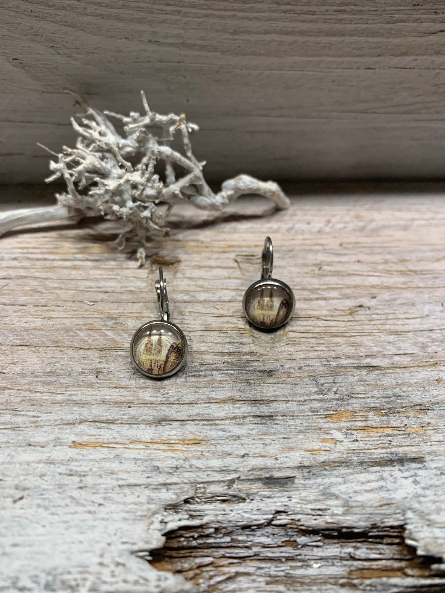 Edelstahl Ohrhänger Kölner Dom in Braun – 12 mm