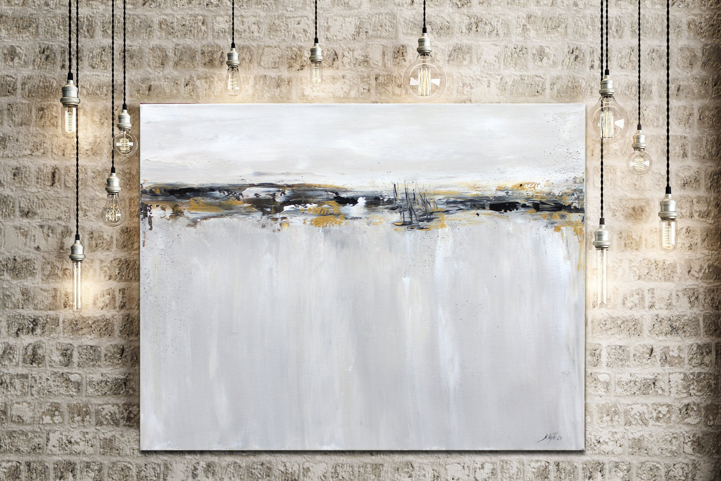 Handgemaltes Acrylbild vom Künstler auf Leinwand - "Regatta Taupe Gold" -Unikat als Moderne Kunst Deko Gemälde abstrakte Malerei u. Original - Hochwertige handgemalte Kunst auf Leinwand.