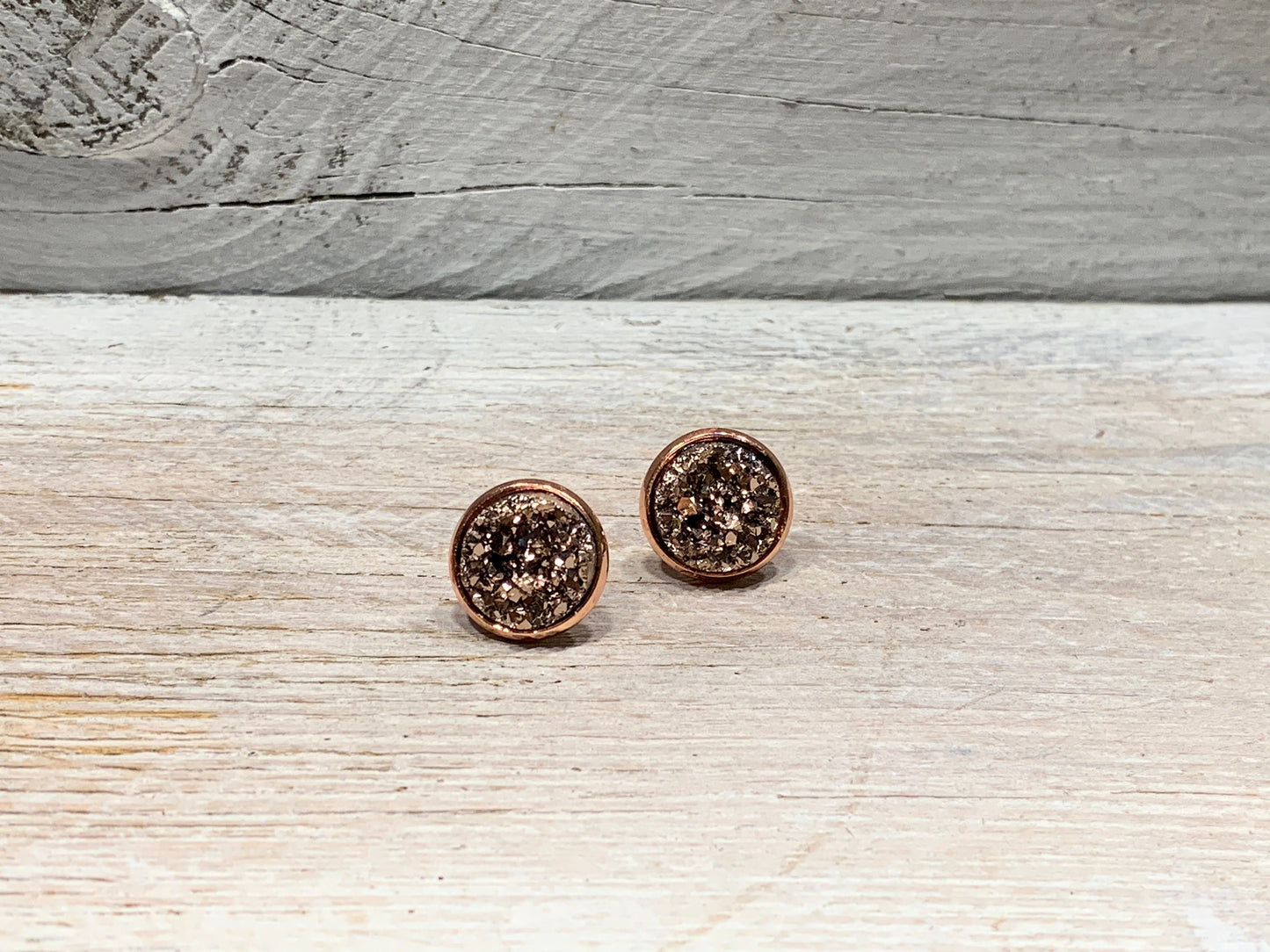 Edelstahl Ohrstecker Faux Druzy – Rosegold Ohrringe