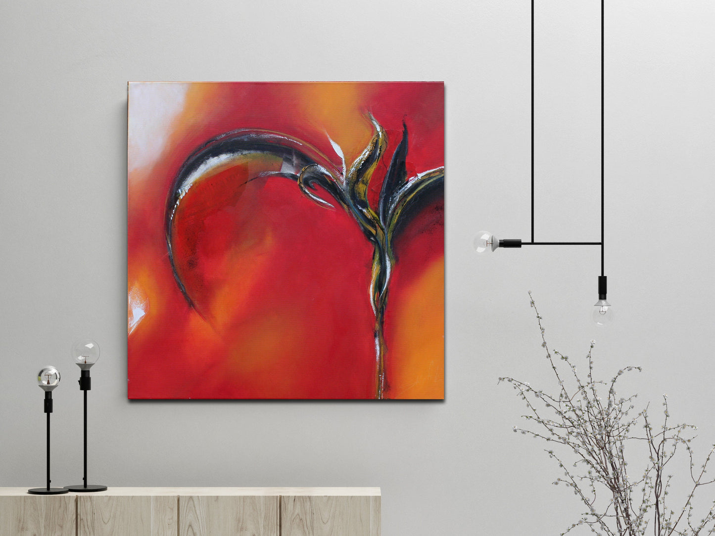 Original " Eleilia " - Größe 100x100 cm orange rot - UNIKAT Malerei ORIGINAL Modern Abstrakt Bild Acryl - Hochwertige handgemalte Kunst auf Leinwand.