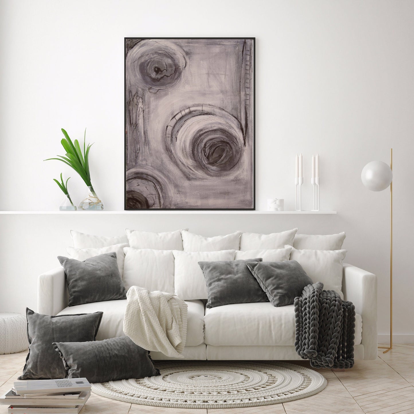 Original abstrakte Malerei „Hoffnung“, DIN A1 (59,4x84,1 cm), moderne Kunst in Mischtechnik auf Spanplatte im Alurahmen, Unikat mit Kohle - Hochwertige handgemalte Kunst auf Leinwand.
