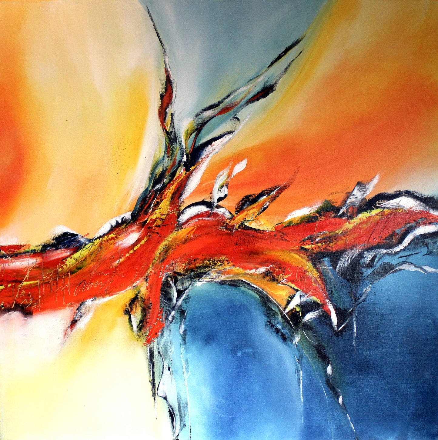 Handgemaltes Acrylbild vom Künstler auf Leinwand - "Sous le vent" - ein Unikat als Moderne Kunst Wanddeko Gemälde abstrakte Malerei Original - Hochwertige handgemalte Kunst auf Leinwand.