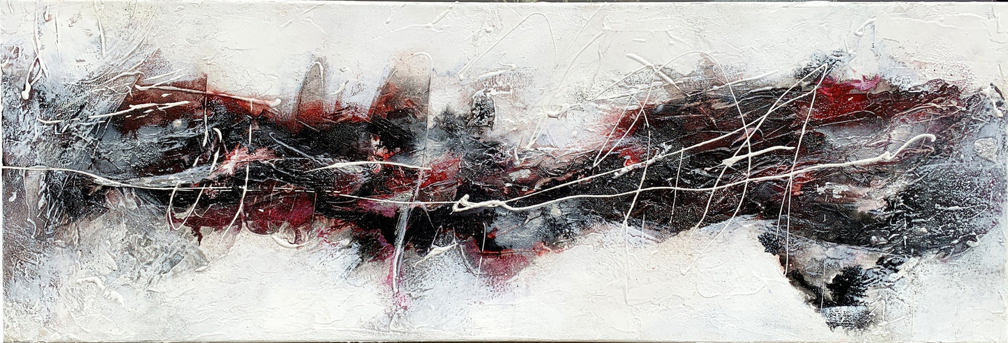 Original " Im Fluss II" - Größe 30 x 90 cm schwarz rot silber UNIKAT Malerei ORIGINAL Modern Abstrakt Bild Acryl Mischtechnik - Hochwertige handgemalte Kunst auf Leinwand.