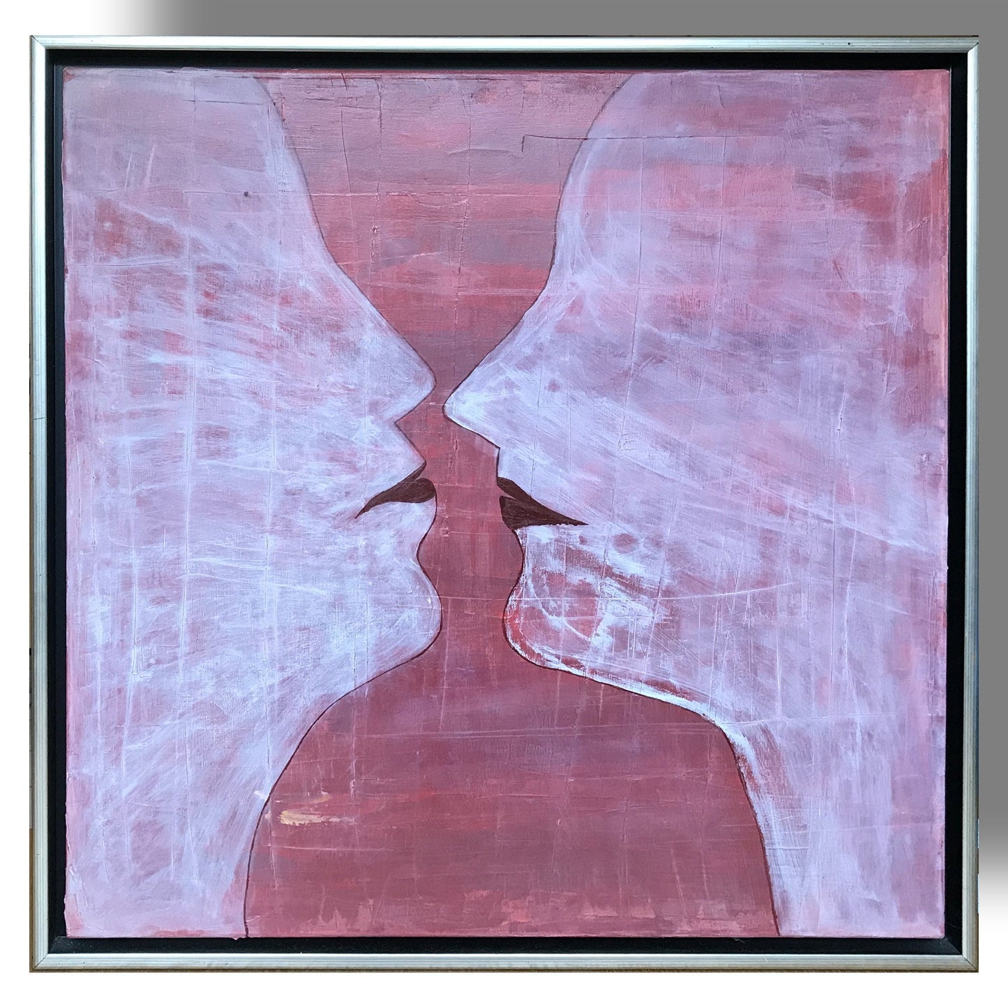 Original abstrakte Malerei „Face to Face“, 60x60 cm, moderne Kunst in Acryl Mischtechnik mit Schattenfugenrahmen, Unikat von steph-aRt - Hochwertige handgemalte Kunst auf Leinwand.