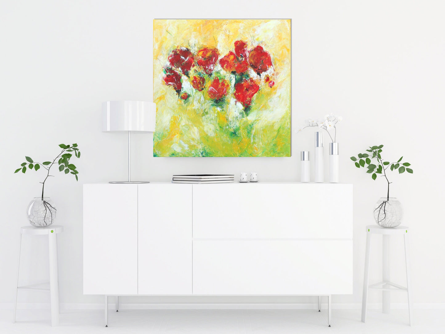 Handgemaltes Acrylbild vom Künstler auf Leinwand - "Blumengrüße" - ein Unikat als Moderne Kunst Deko Gemälde abstrakte Malerei und Original - Hochwertige handgemalte Kunst auf Leinwand.