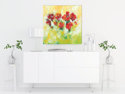 Handgemaltes Acrylbild vom Künstler auf Leinwand - "Blumengrüße" - ein Unikat als Moderne Kunst Deko Gemälde abstrakte Malerei und Original - Hochwertige handgemalte Kunst auf Leinwand.