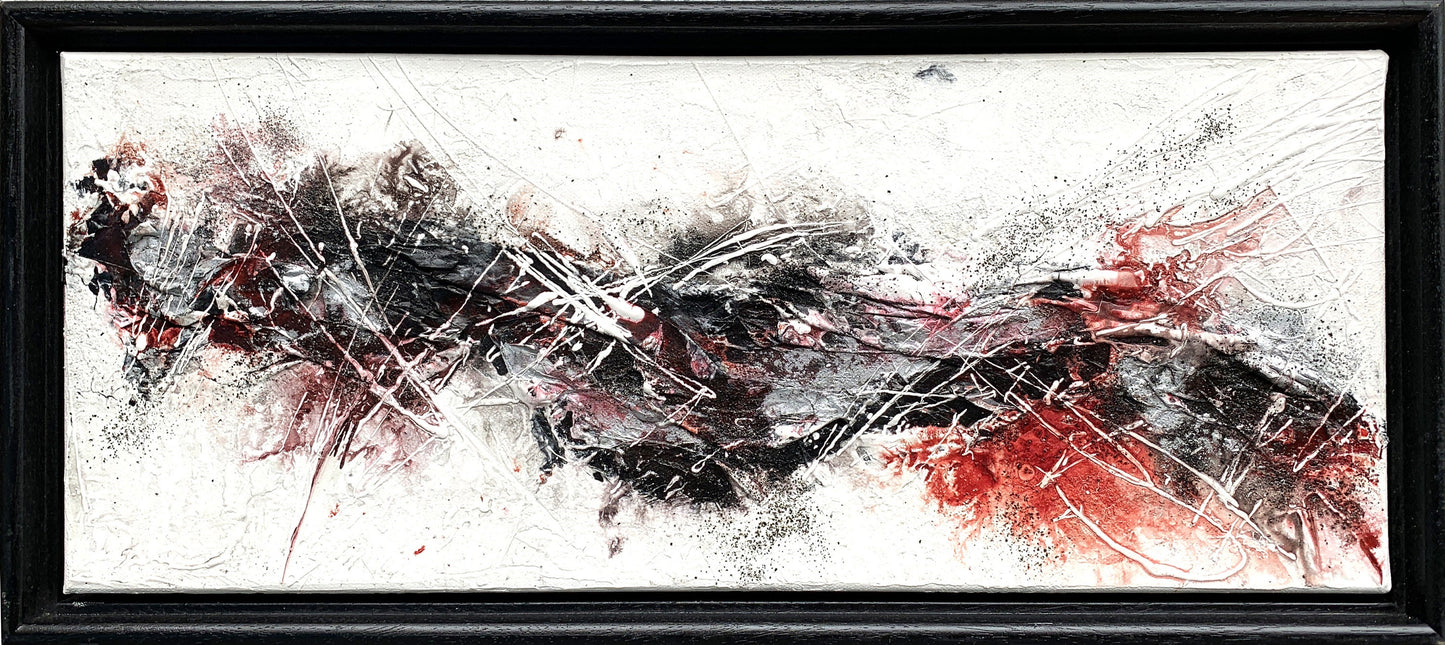 Original " Im Fluss " - Größe 50 x 20 cm schwarz rot silber UNIKAT Malerei ORIGINAL Modern Abstrakt Bild Acryl Mischtechnik - Hochwertige handgemalte Kunst auf Leinwand.