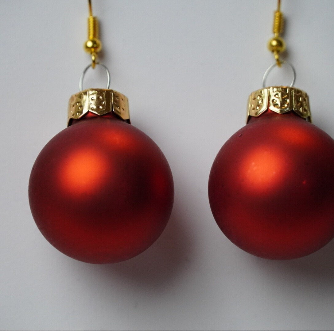Ohrhänger Weihnachtskugeln - Rote Glaskugeln mit Goldsteckern