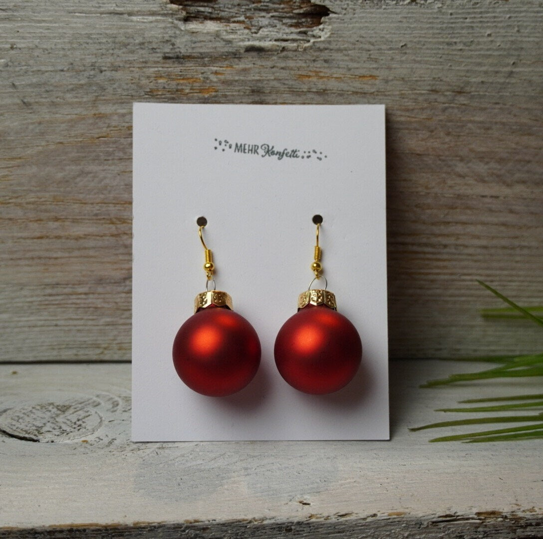 Ohrhänger Weihnachtskugeln - Rote Glaskugeln mit Goldsteckern