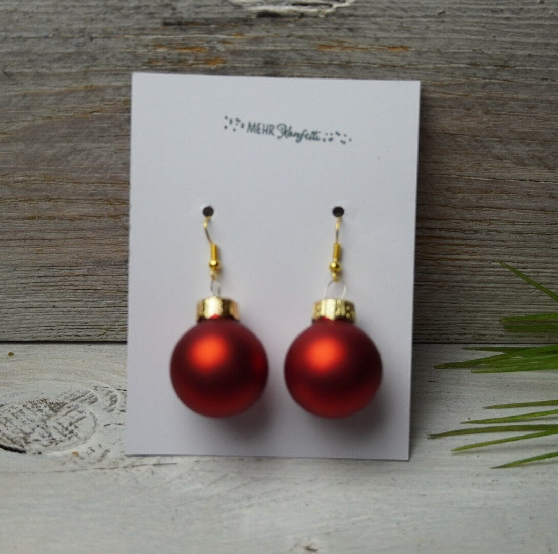 Ohrhänger Weihnachtskugeln - Rote Glaskugeln mit Goldsteckern