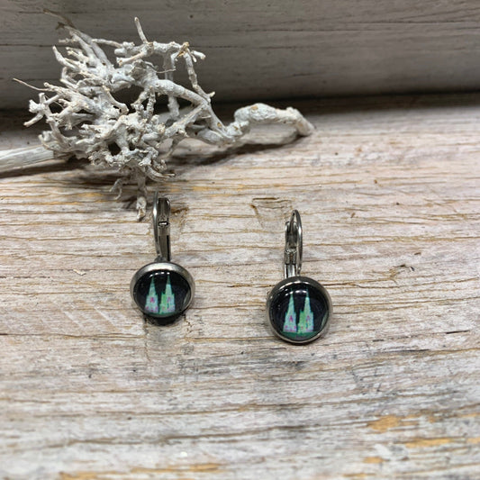 Hängeohrringe Kölner Dom – Schwarze Edelstahl Creolen