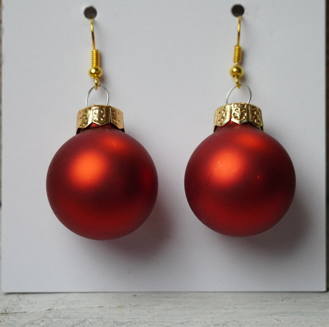 Ohrhänger Weihnachtskugeln - Rote Glaskugeln mit Goldsteckern