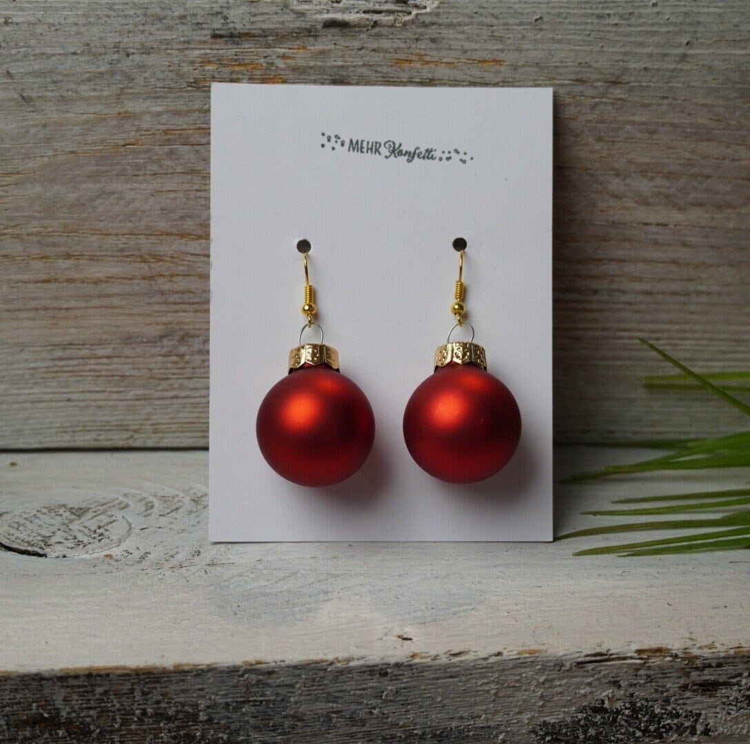 Ohrhänger Weihnachtskugeln - Rote Glaskugeln mit Goldsteckern