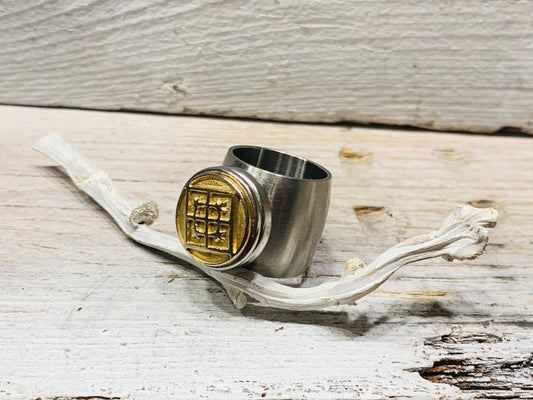 Edelstahl Ring Bicolor – Geometrie Gold-Silber, 18mm breit