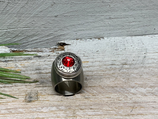 Breiter Edelstahlring Gr. 17 mit rotem Strass – Wechselbarer Chunks Schmuck