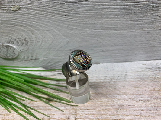 Edelstahlring Gr. 17,5 mit Türkis Muschel Motiv – Wechselbarer Druckknopfschmuck